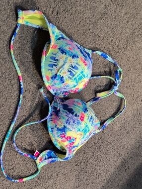 Victoria's Secret Neon Floral Push-Up Bikini Top - Blue, Yellow, Pink